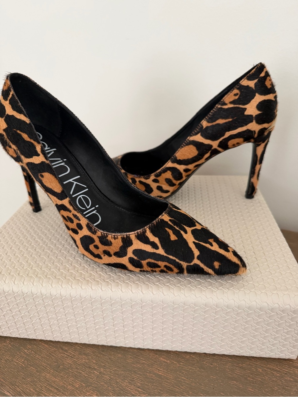 Calvin Klein Leopard-Print Pointed-Toe Pumps - Black & Tan